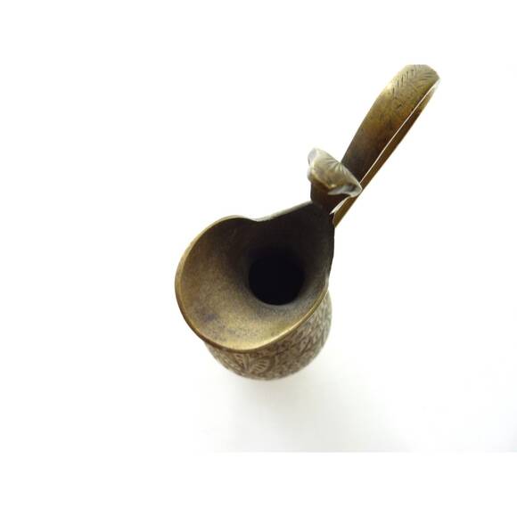 Vintage Small Footed Brass Pitcher India Hand Etched - Picture 3 of 5